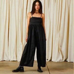 Ali Golden Wide Leg Jumpsuit Like New Black Taffeta Goth Emo Artsy Party XS